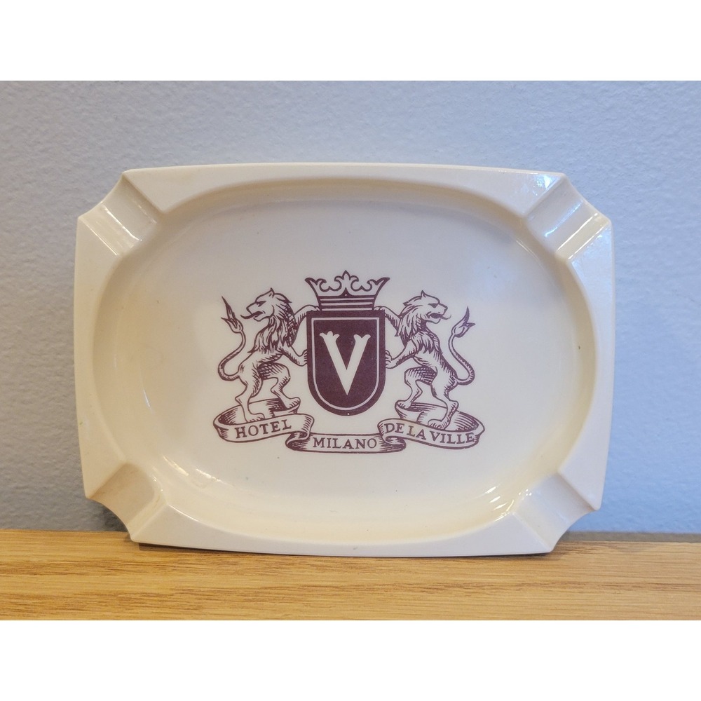 Vintage Hotel Milano de la Ville Melamine Ashtray Italy Lions Crest 1960s 1970s
